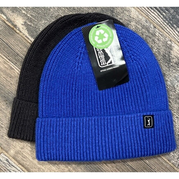 New $30 PGA Tour GOLF Knit Beanie 2 Pack‎ Dazzling Blue & Asphalt Gray - Picture 1 of 6